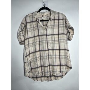 Thread & Supply‎ Plaid Waffle Top Sz Small Oversized Lightweight Lagenlook